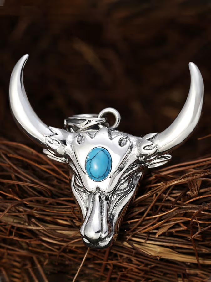 Unisex Turquoise Bull Pendant