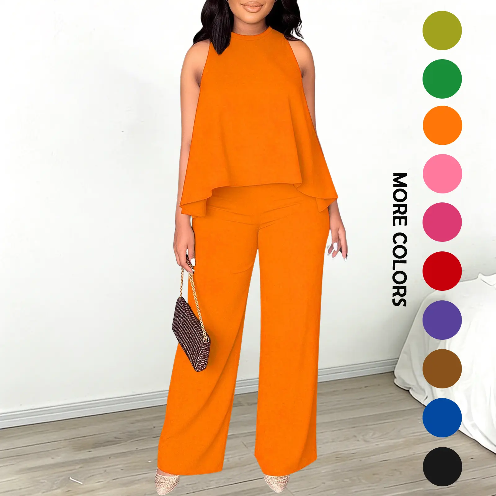 Summer Sleeveless Capri Top & Wide-Leg Pant Set
