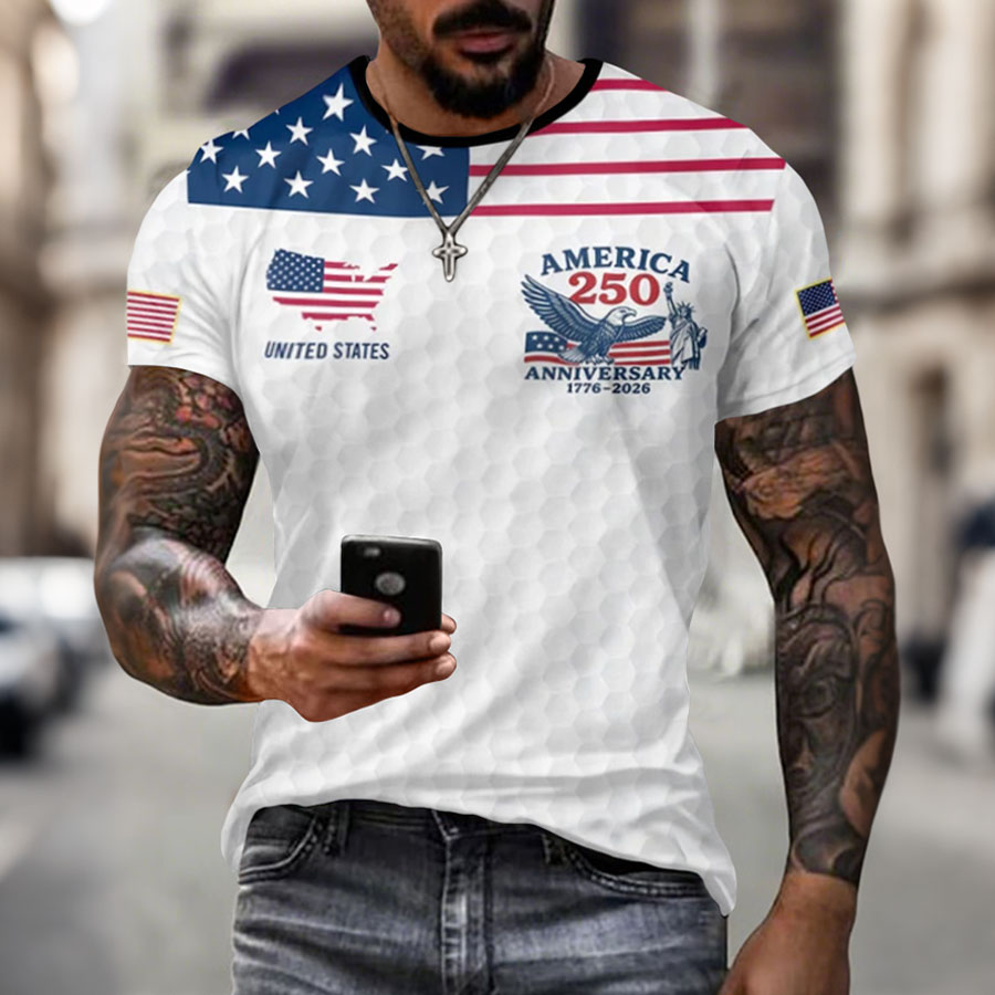 Men's American Flag Commemorative 250th Anniversary Classic Pattern Short Sleeve T-shirt