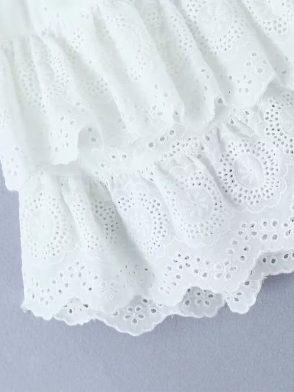 French Lace Embroidery Elastic Waist A-Line Mini Skirt