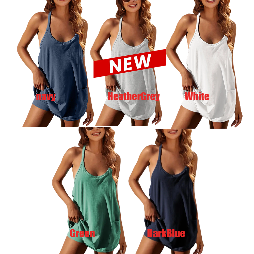 🔥🔥 Last Chance! 9 Pieces for $24.9, Today Only! 🔥Women's Sleeveless Mini Dress with Built-in Shorts – V Neck Spaghetti Strap Sundress, Workout Tennis Dress, Lazy Girl Summer Essential