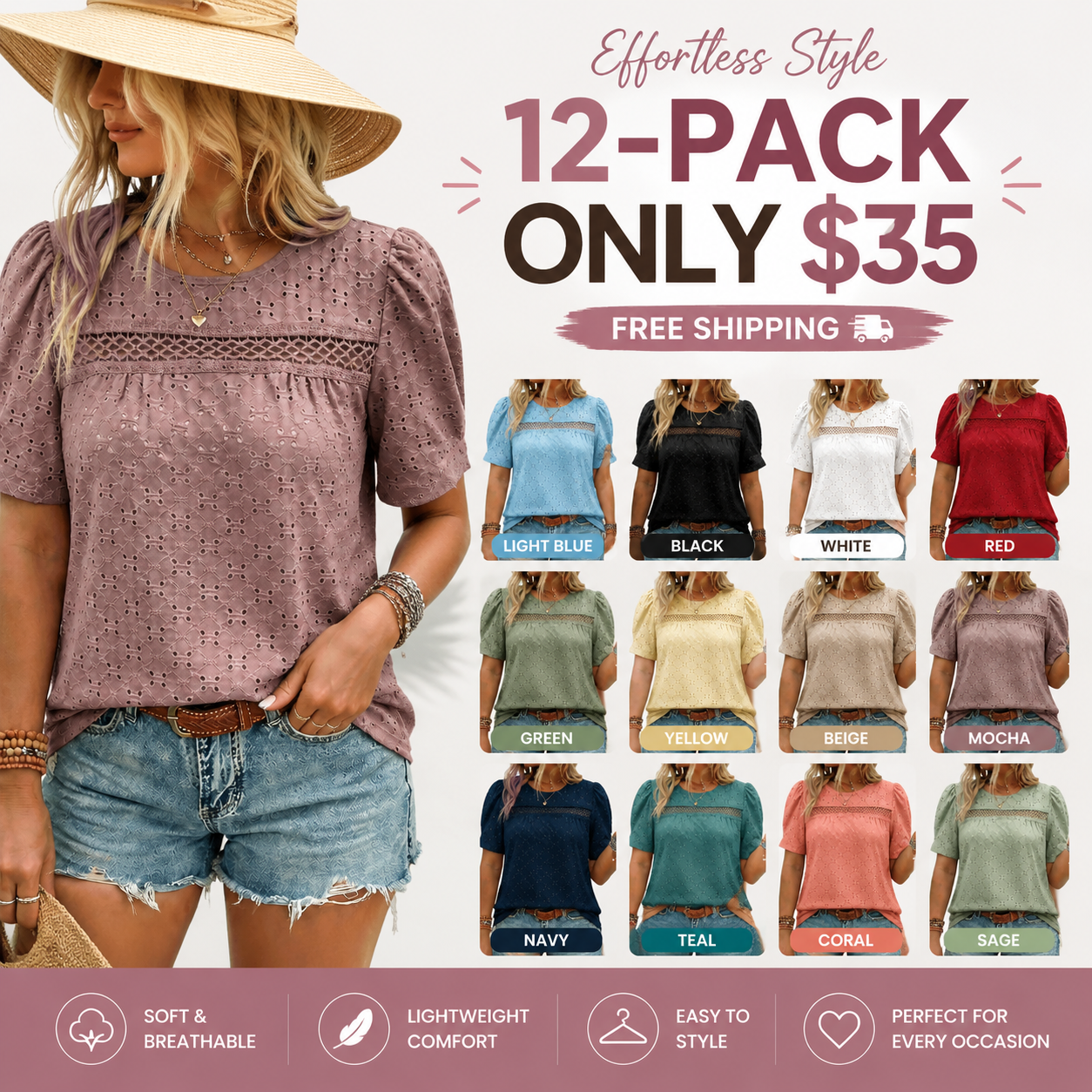 Plus-Size Puff Sleeve Blouse