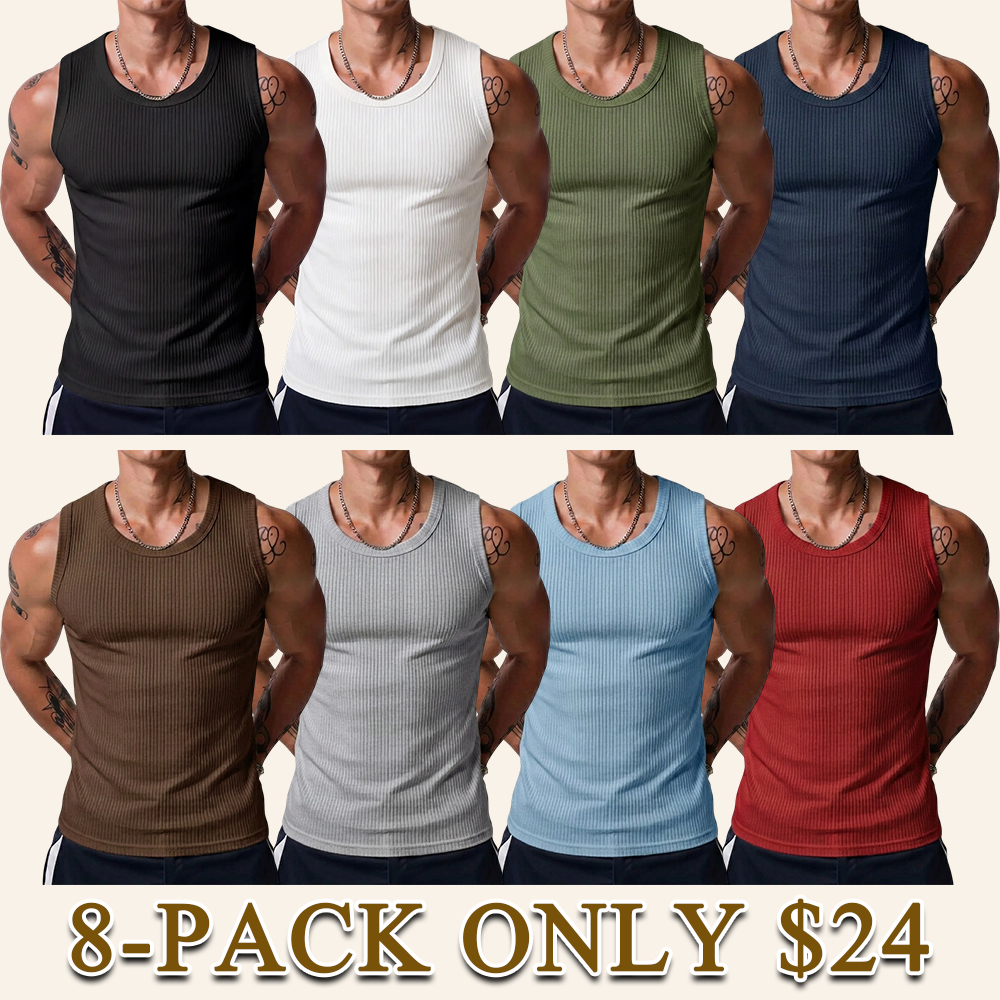 Men's Wide Strap Ribbed Muscle Tank Top