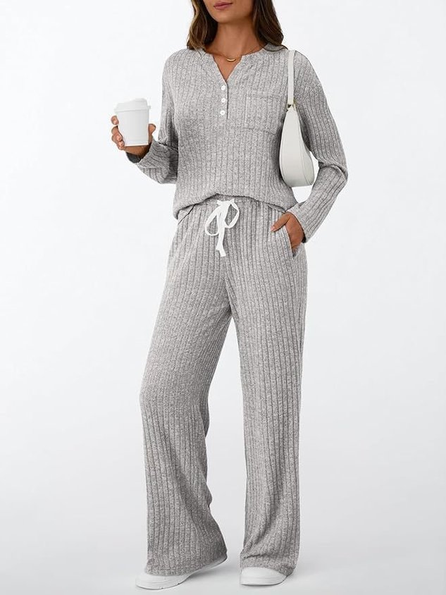 Cotton Plain Casual Two-Piece Set