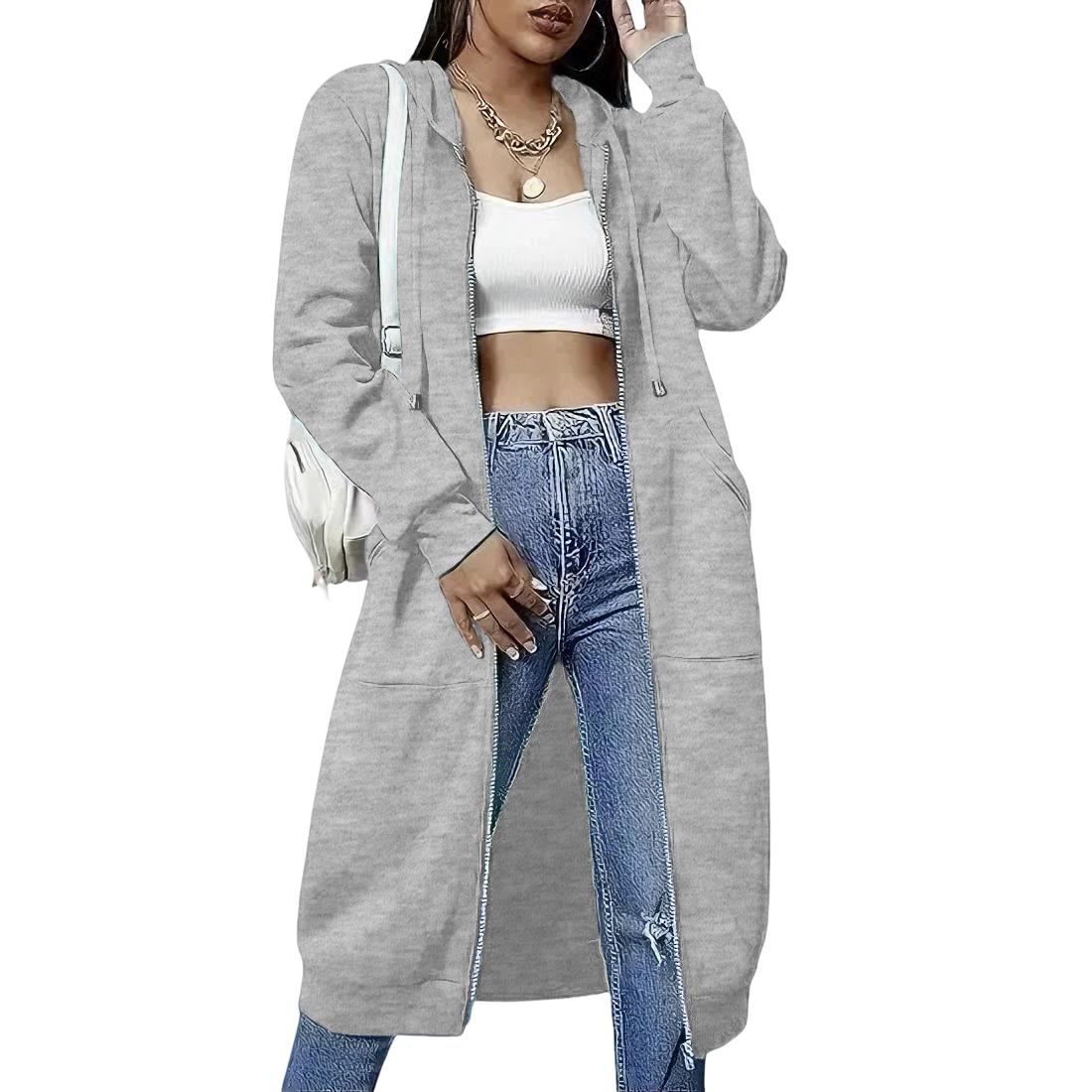 Women's casual zip-up fleece hoodie