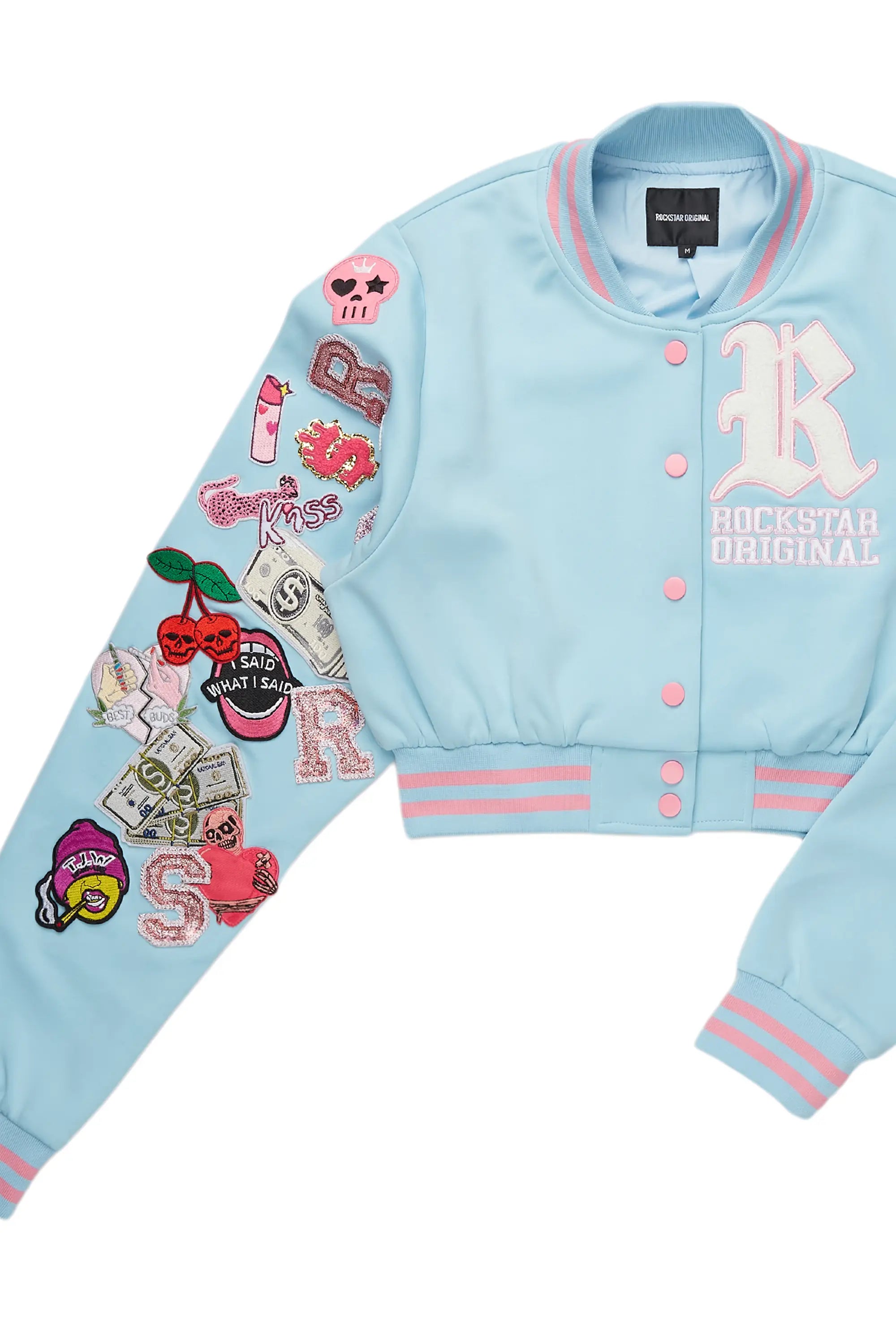 Jakaira Blue Crop Varsity Jacket