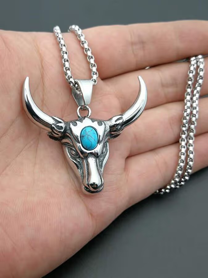 Unisex Turquoise Bull Pendant