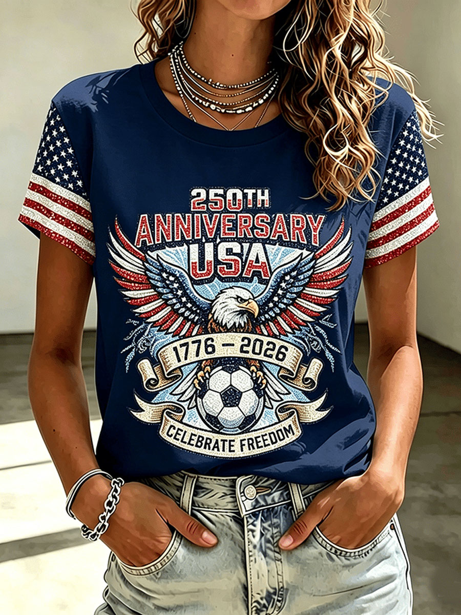 American Soccer Fan Patriotic Graphic Print Women's Casual T-Shirt