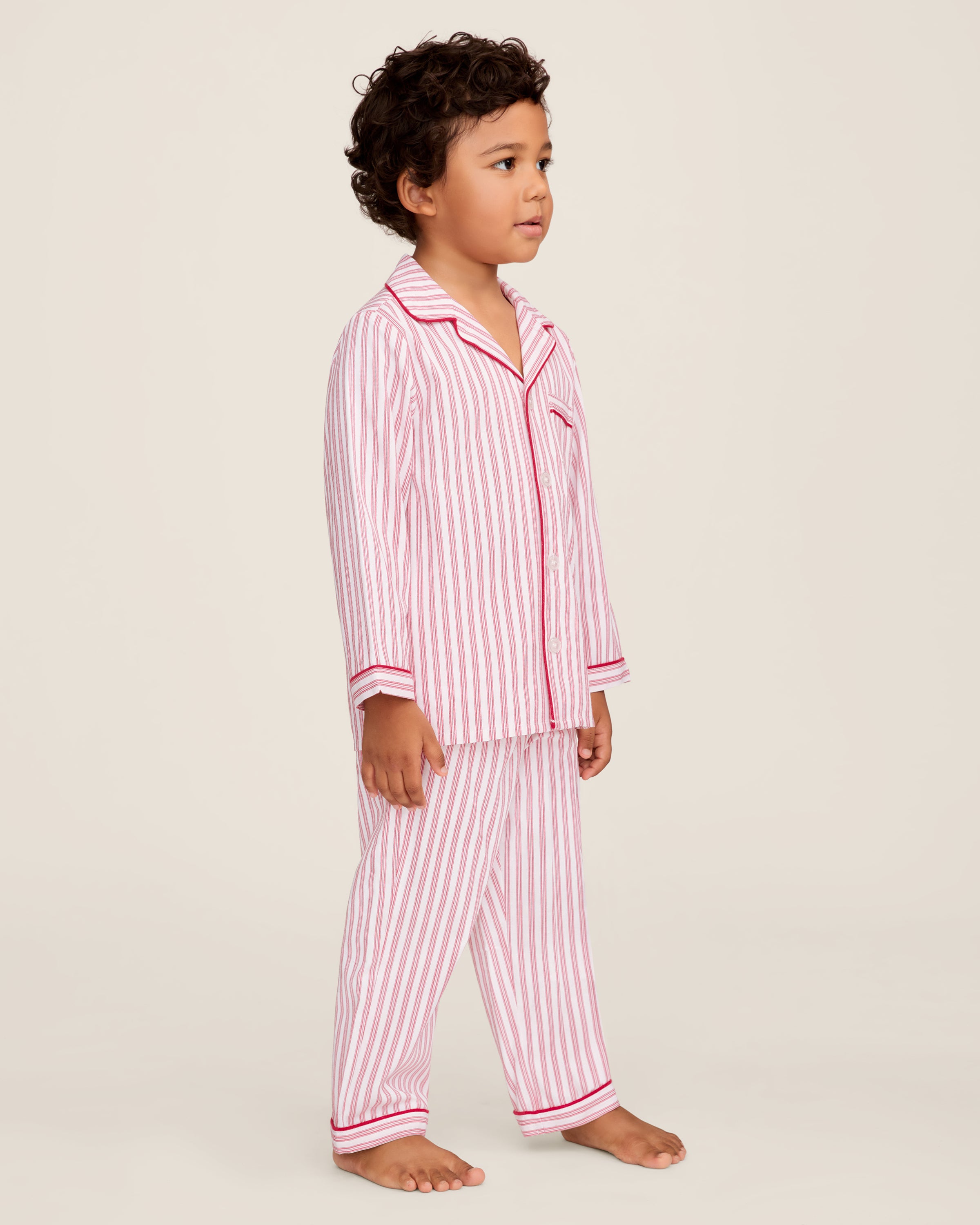 Kid's Twill Pajama Set in Antique Red Ticking