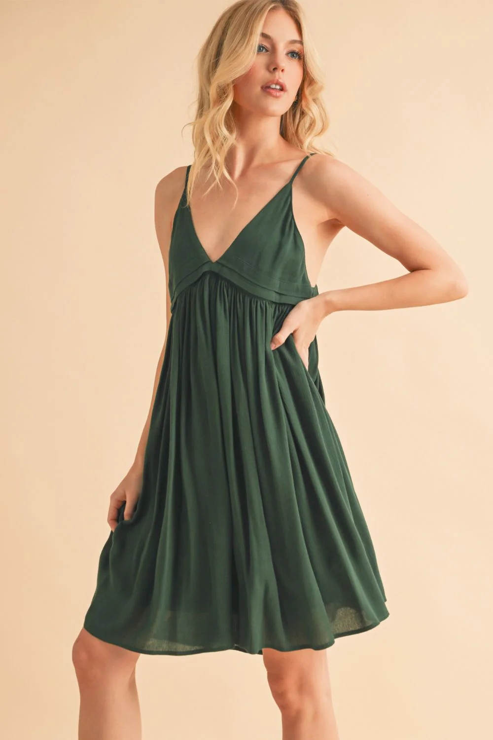Ruched Plunge Mini Cami Dress