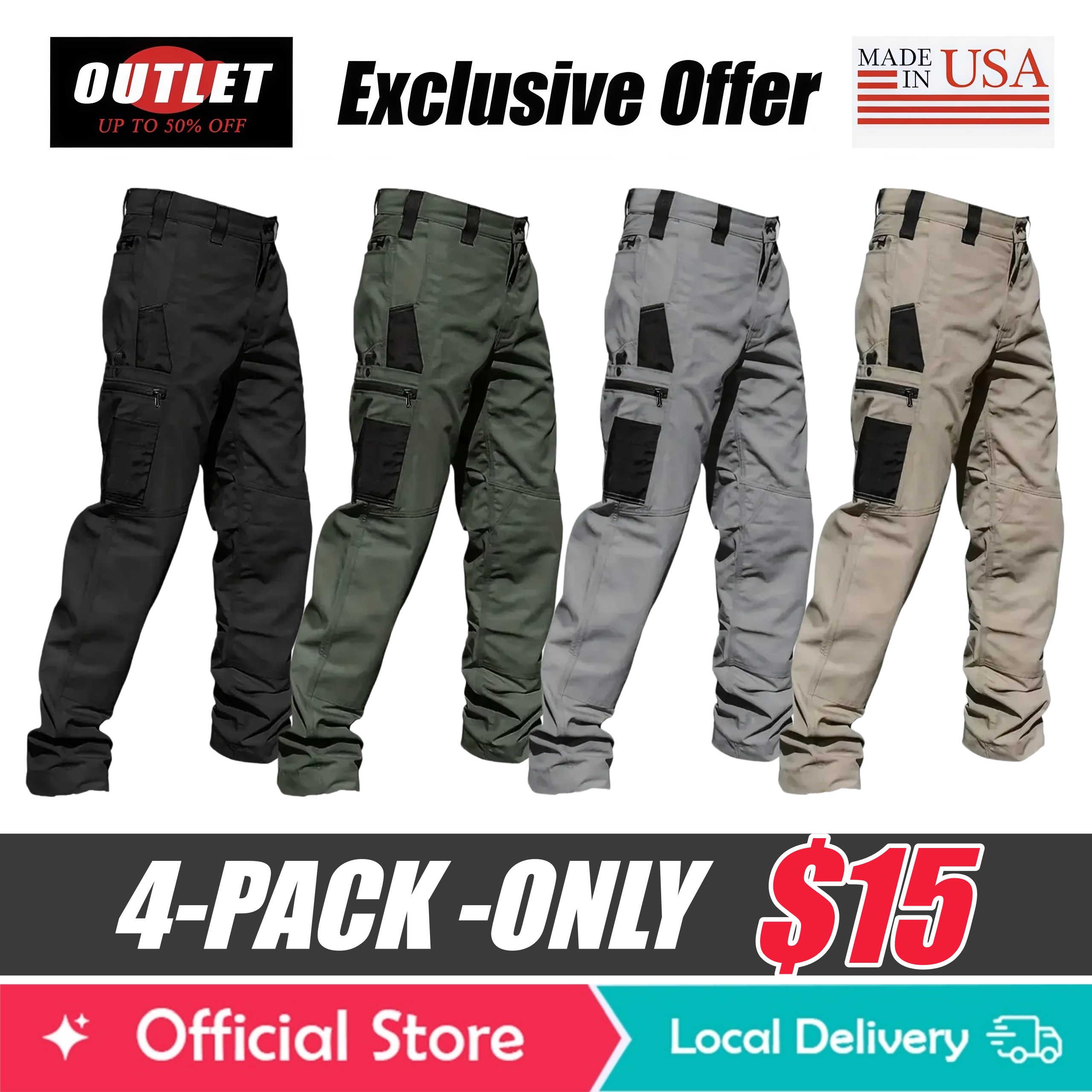 🔥8-Pack Only $24(All colors)🔥Men's 8-Pack Unisex 10-Pocket Heavy Duty zipper waterproof tactical Work Pants
