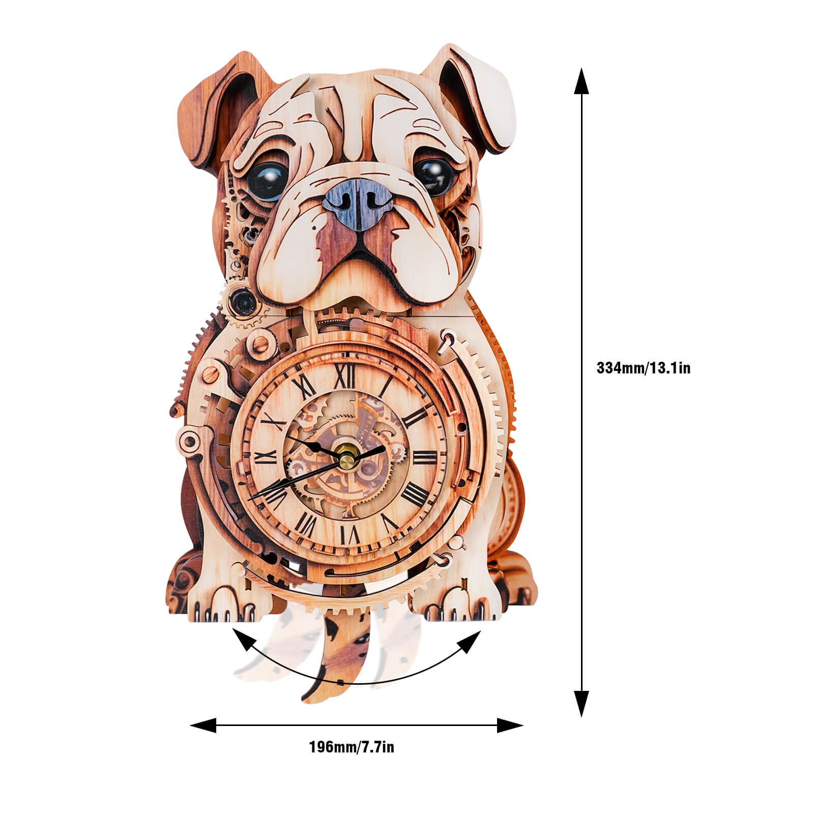 Bulldog DIY Wooden Clock, 3D Puzzle Craft Kit