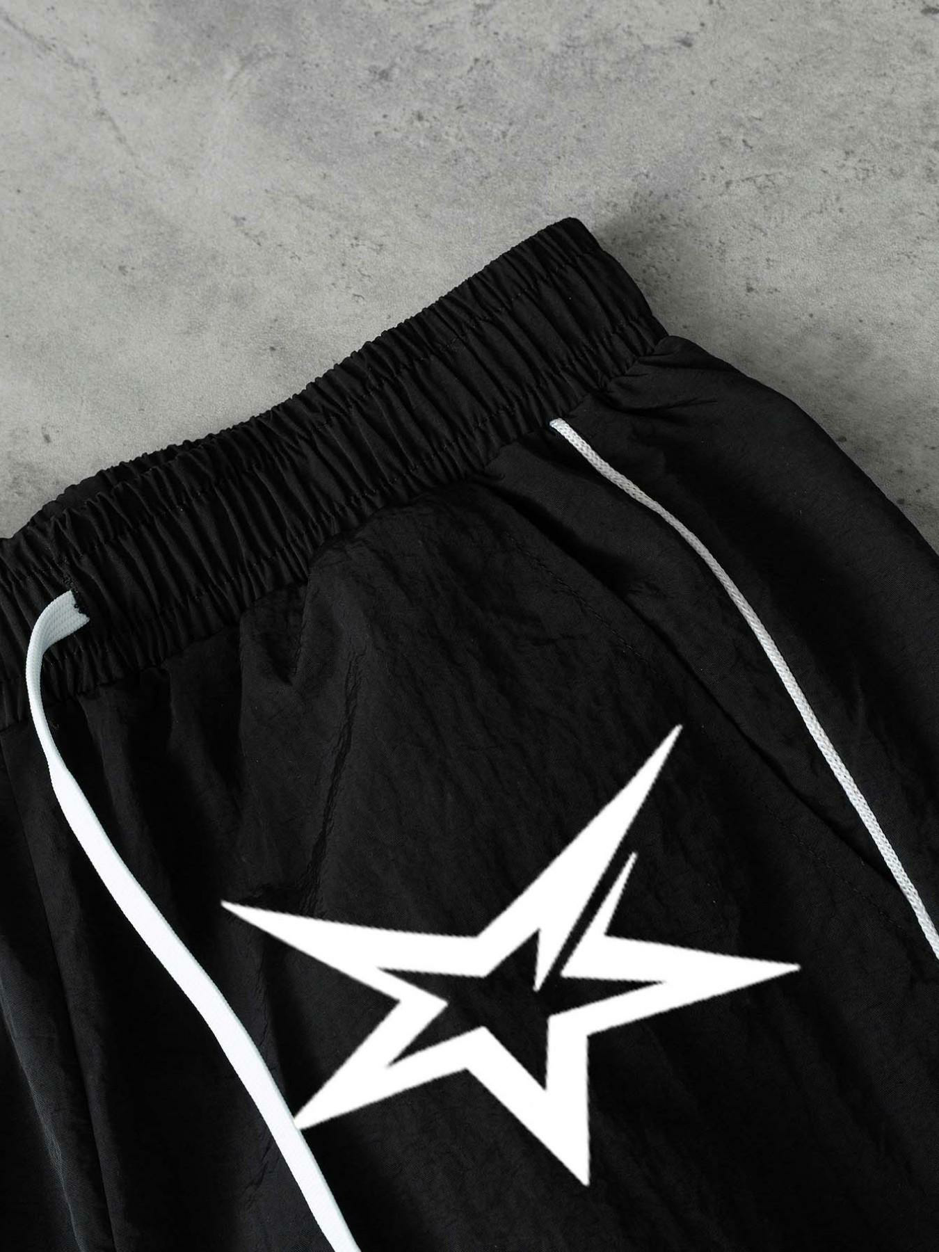 Stars Pattern Casual Set Short Sleeve Zipper Shirt + Gym Shorts Two-Piece Set, Breathable Comfort Spring Summer Daily Wear Activewear Set