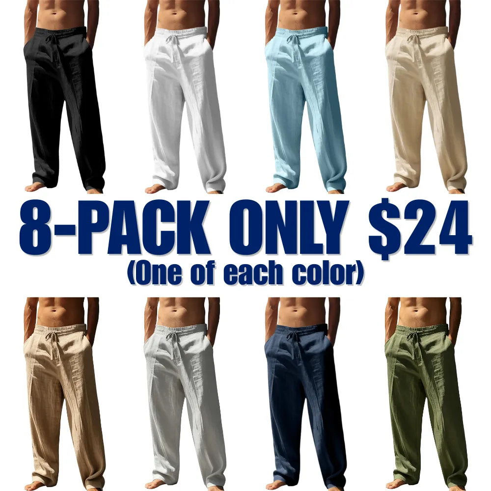🔥8-pack $24 - Men's linen casual straight leg trousers