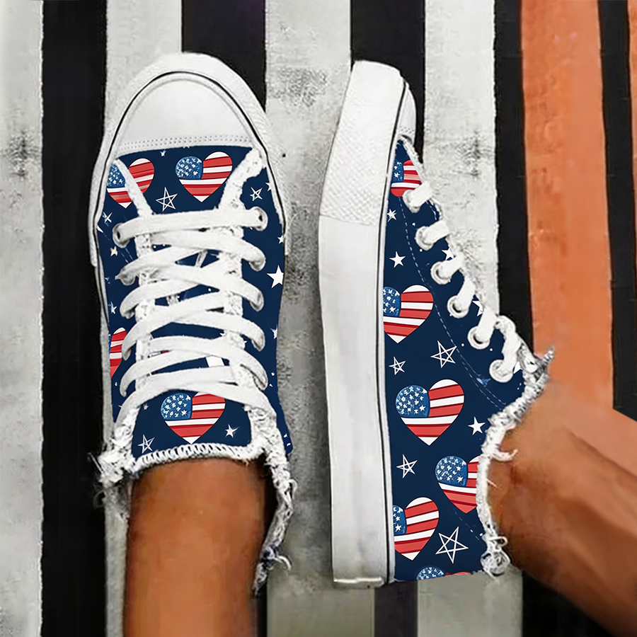 Women's USA Flag Heart Print High Top Canvas Sneakers