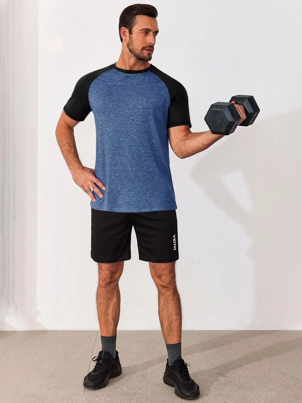 Mens Casual Slim Fit T Shirts Raglan Short Sleeve Crewneck Baseball Tees Color Block Workout Fashion Shirt