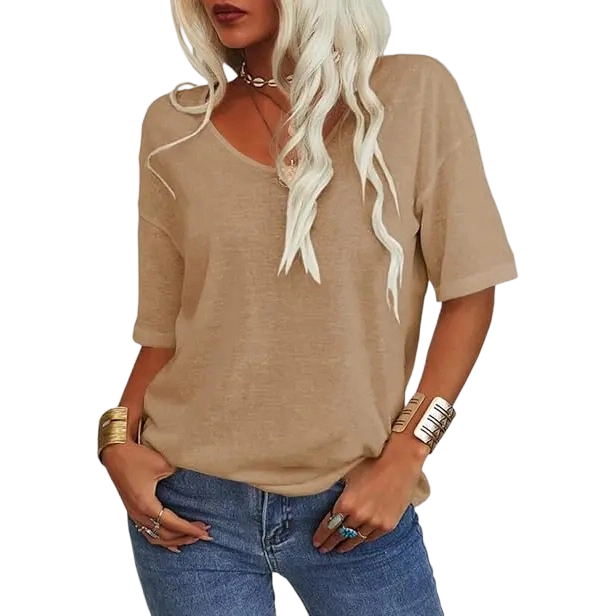 Women’s Soft V-Neck Casual Loose Fit T-Shirt