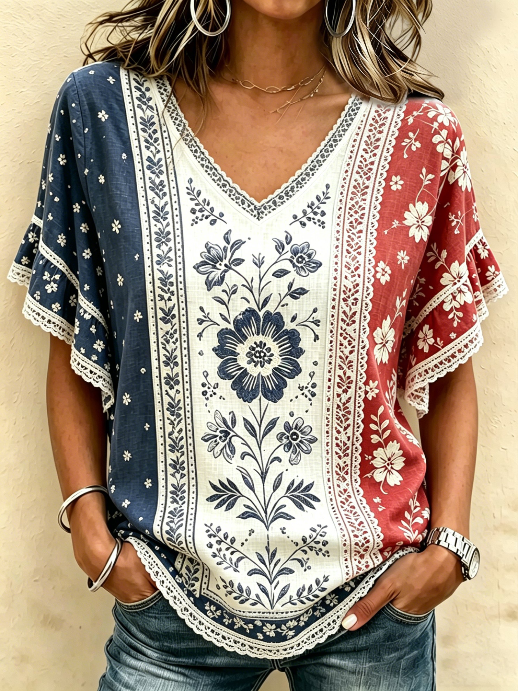 Women's 250th Anniversary Commemorative V-Neck Casual T-Shirt