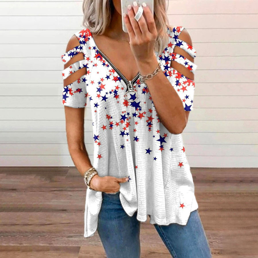 Women's Independence Day casual V-neck top