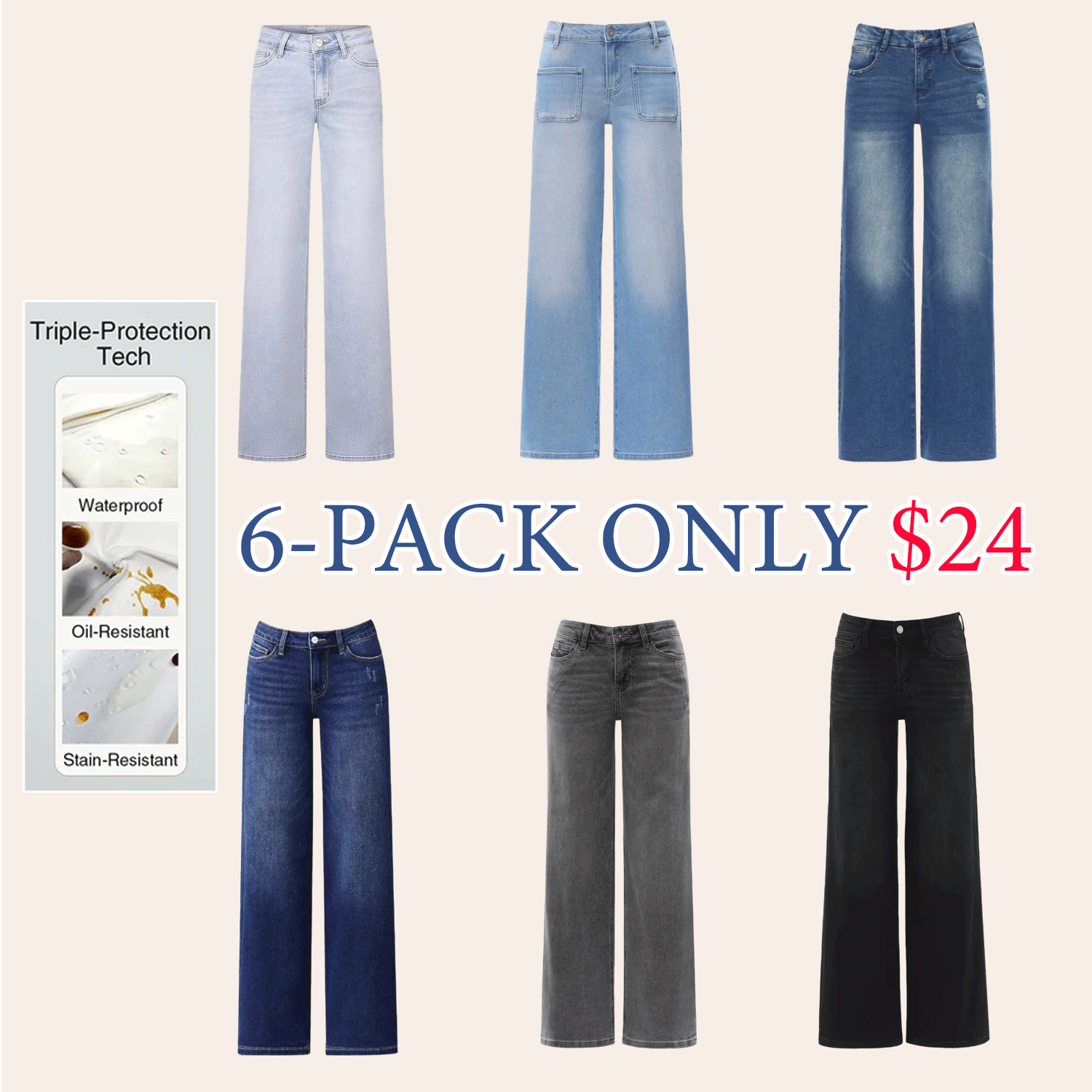 🔥🔥Women’s Mid-Low Rise Baggy Distressed Jeans – Stretchy Wide Leg Denim Pants