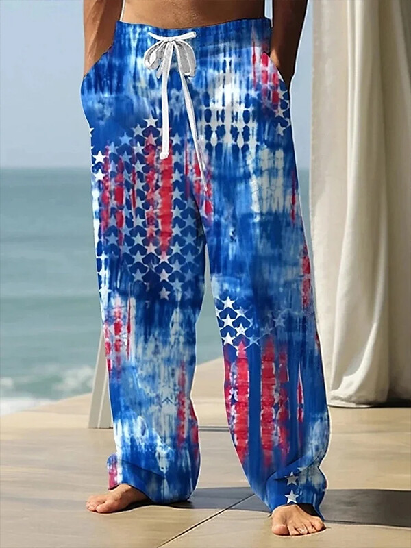 Men's American Flag Graffiti Anniversary Art Print Casual Pants