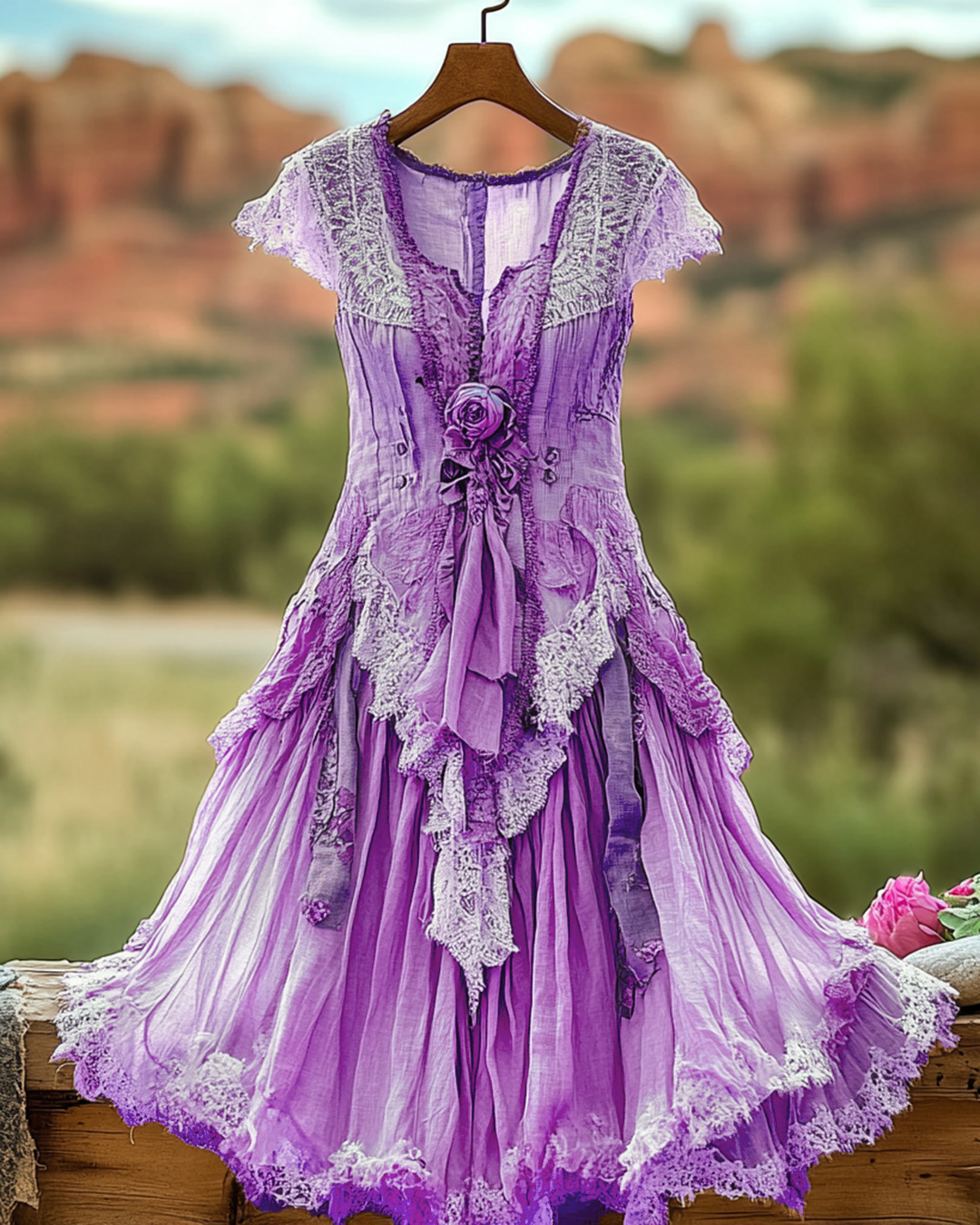 Summer Vintage Floral Lace Patchwork Blue Dress 9144