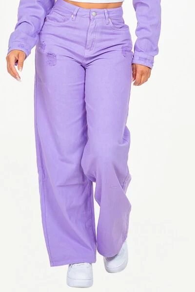 High Waist Distressed Wide Leg Jeans