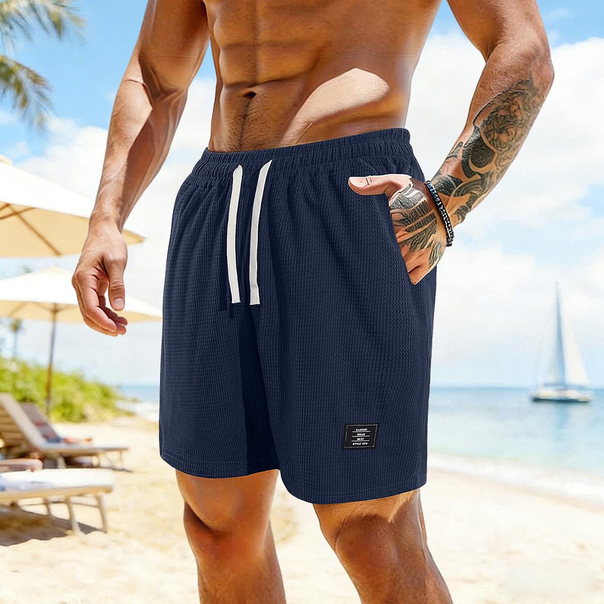 Pack of 4 corduroy shorts, solid color, men’s casual shorts with side pockets and a drawstring elastic waistband