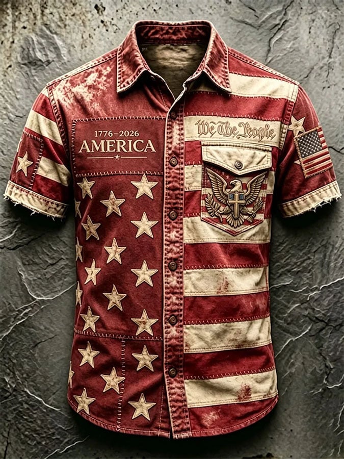 Men's Casual Retro Print Short-Sleeve Shirt