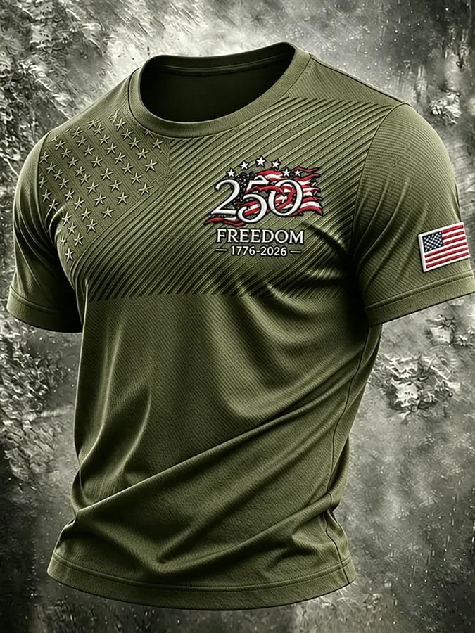 Men's Retro Independence Day Patriot Crew Neck T-Shirt
