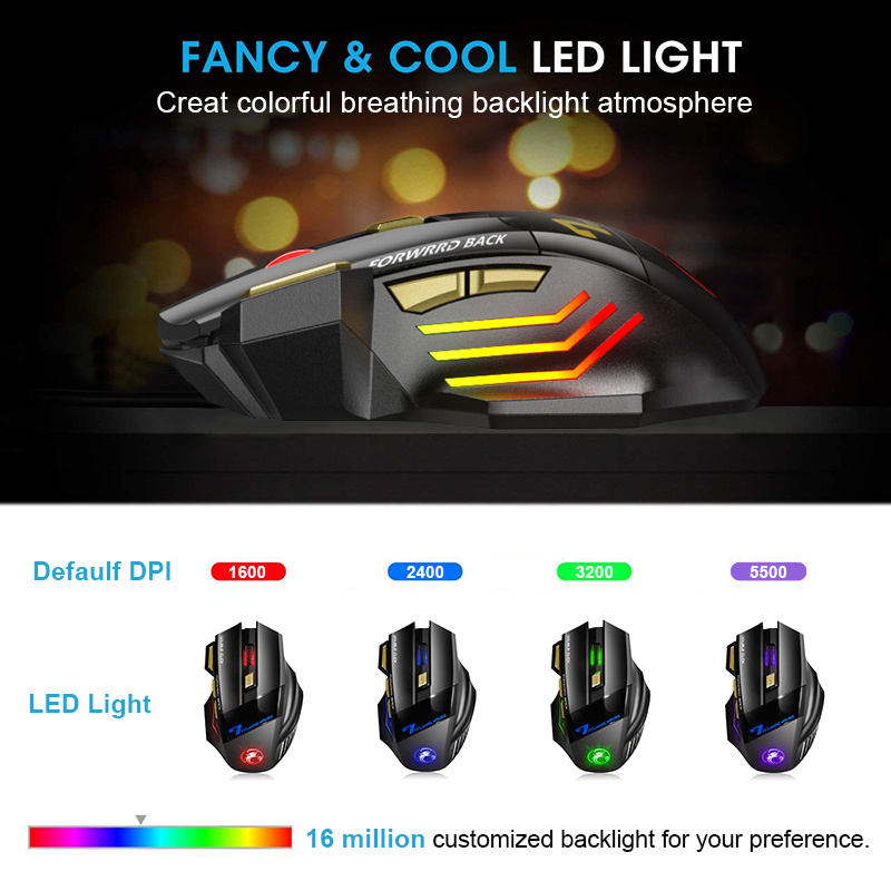 Rechargeable Wireless BT Gamer Gaming Mouse - Ergonomic, Silent, RGB Backlight, Perfect for Laptop & PC