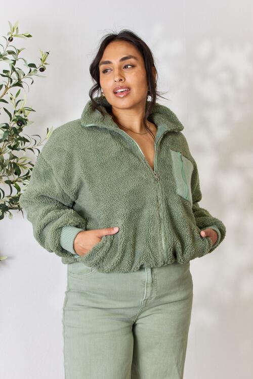 Full Size Zip Up Collared Neck Jacket