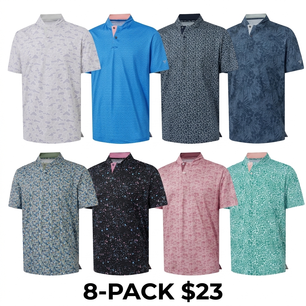 Men's Collarless Performance Golf Shirt – Dry Fit Stretch Henley with Printed Design