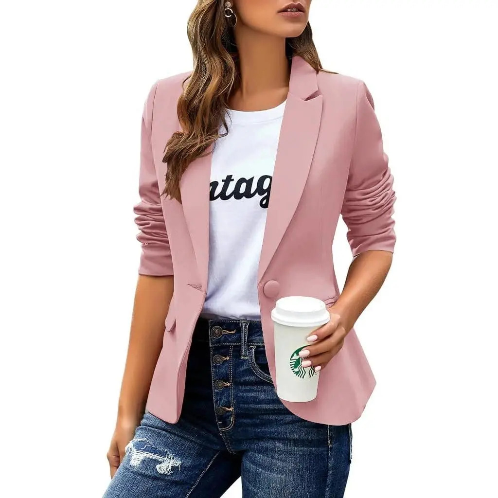 Women's Casual Blazer — Long-Sleeve, Lapel, Single-Breasted, Slim-Fit Business & Commute Jacket