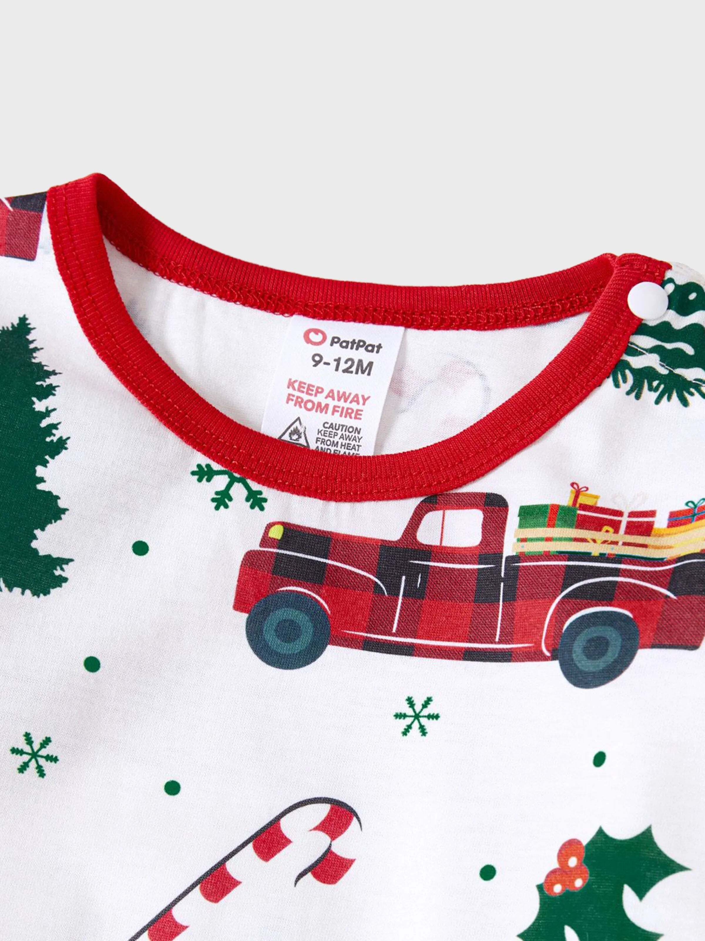 Christmas Family Matching Allover Xmas Tree & Car Print Long-sleeve Pajamas Sets with Christmas Socks Multi-color