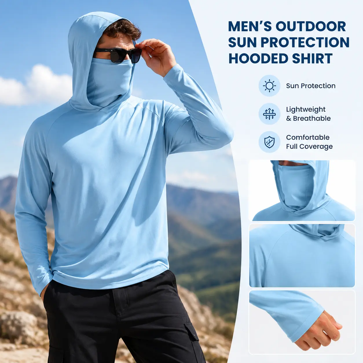 Men's 6 Pack UV Sun Protection Hoodie | Rash Guard with Face Mask
