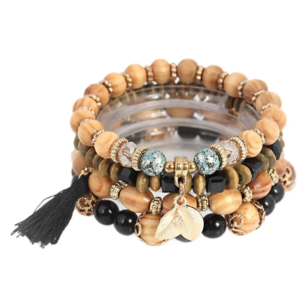 African Tribal Wooden Beads Bracelet Four Piece Set
