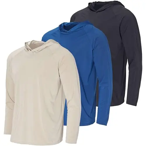 3 Pack: Men's Rash Guard Hoodie Sweatshirt Sun Protection UPF Fishing Shirt (Available in Big & Tall)
