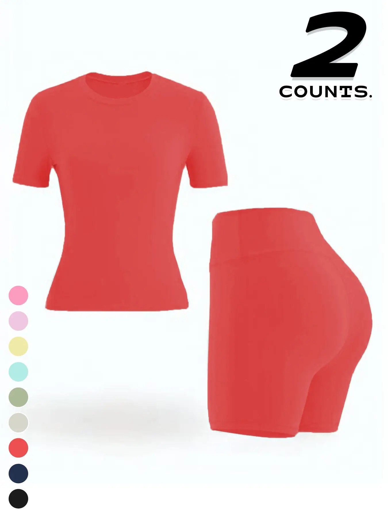 🔥🔥9 PACKS $27 | Women's Two-piece Solid Color Tee & High Waist Skinny Shorts Tracksuit Set