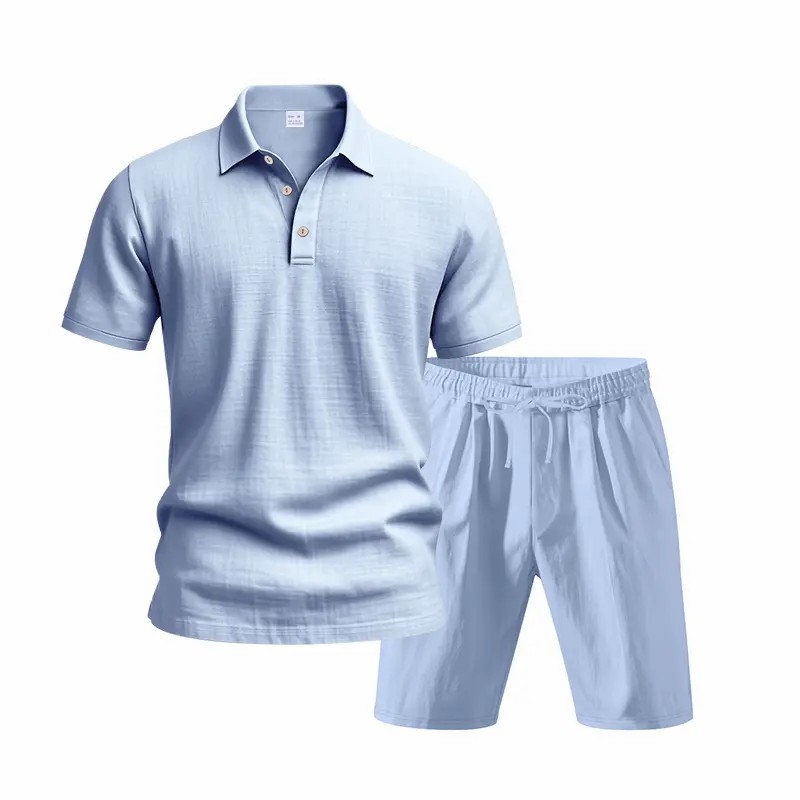 Men’s Linen Beach Two Piece Set, Casual Short Sleeve Button Down Shirt and Loose Long Pants Set