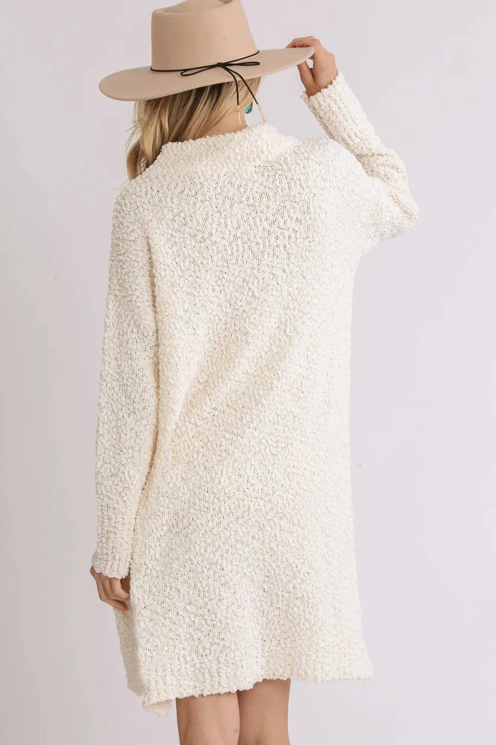 Full Size High Low Long Sleeve Boucle Sweater Dress Plus Size