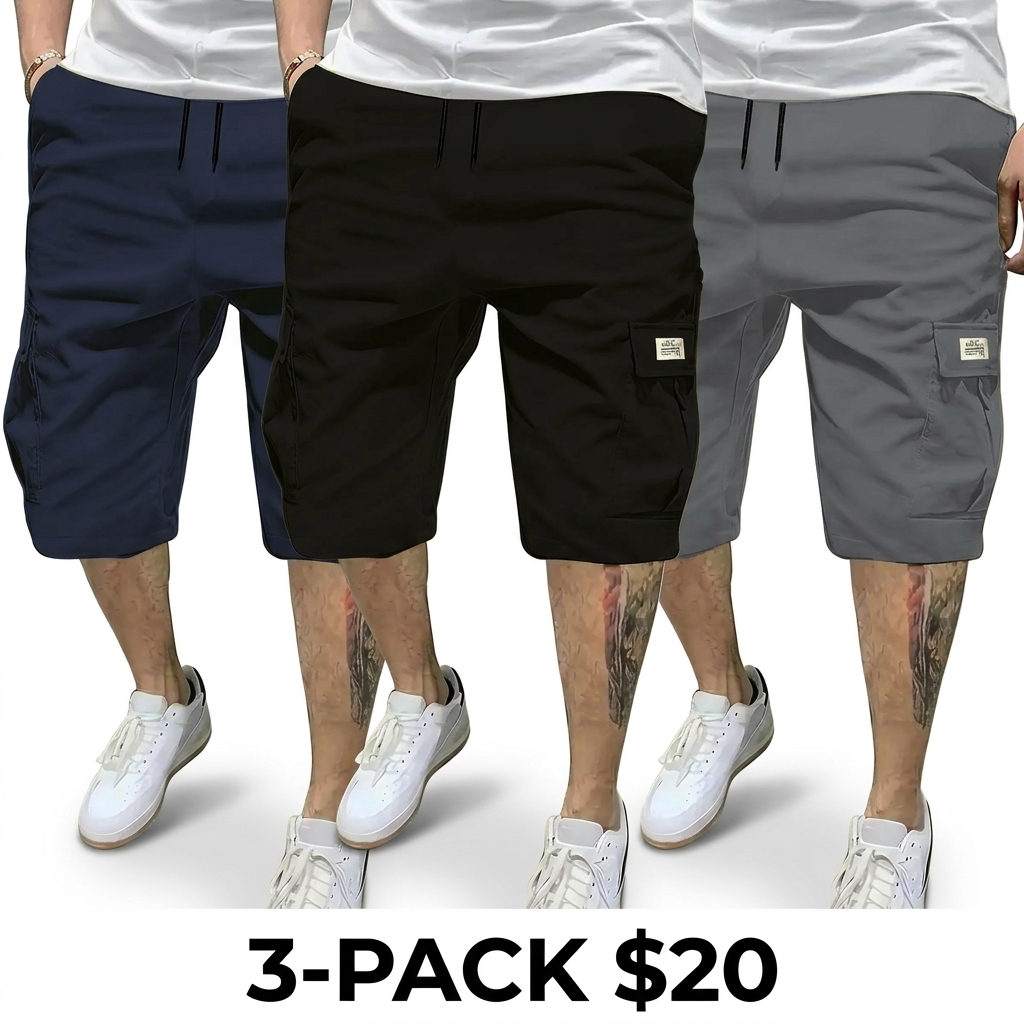 Men's 7-Pack Fitted Cargo Shorts – Elastic Drawstring, Slanted Multi-Pocket, Lightweight Summer Bottoms