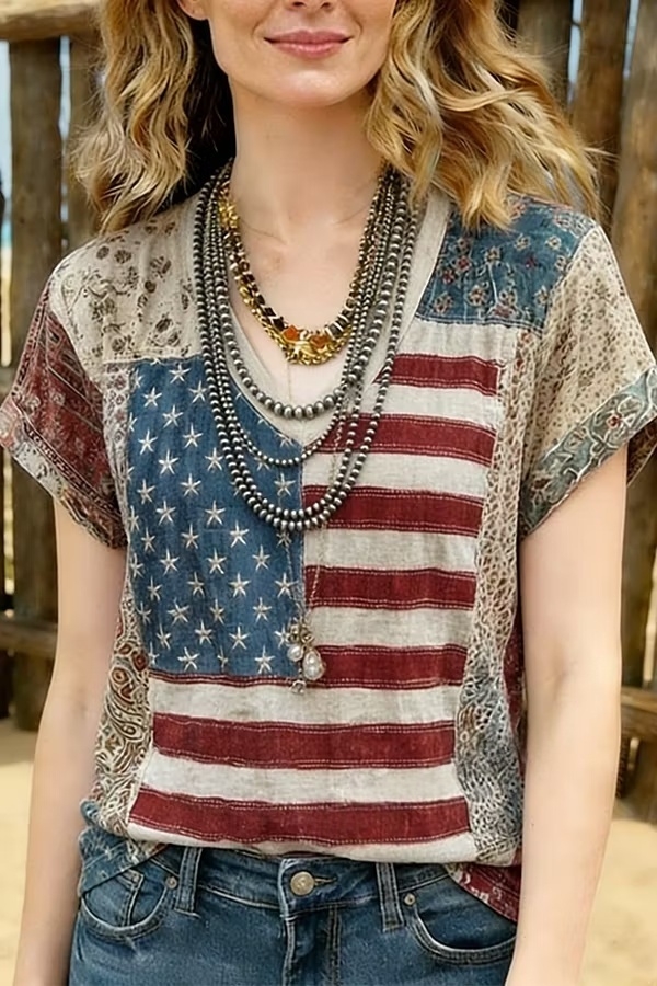 Retro American Flag Print Top