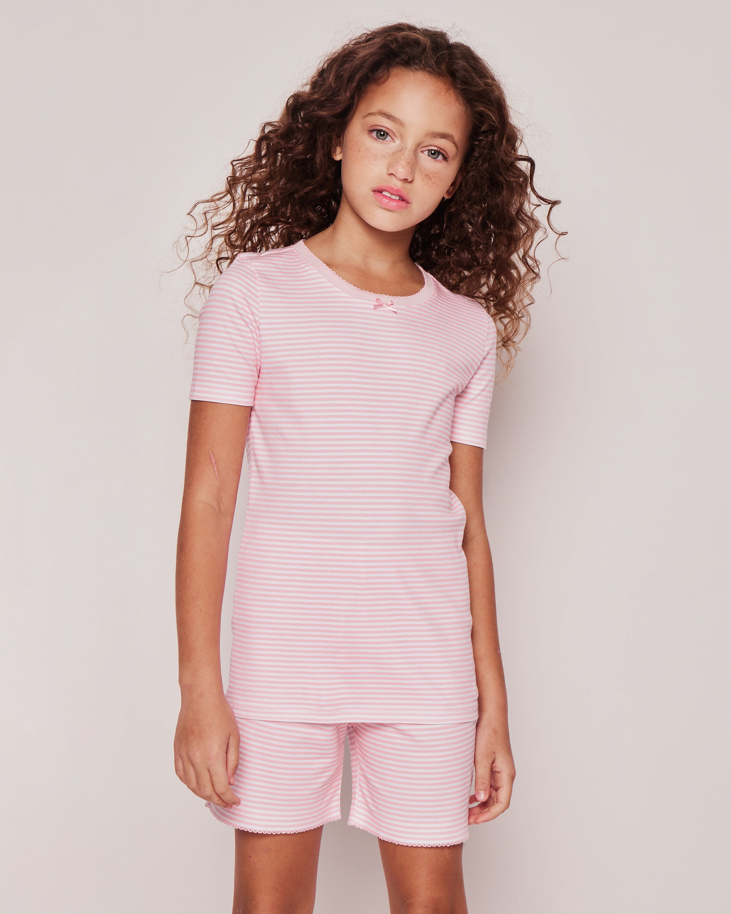 Kid's Pima Snug Fit Pajama Short Set in Pink Stripe