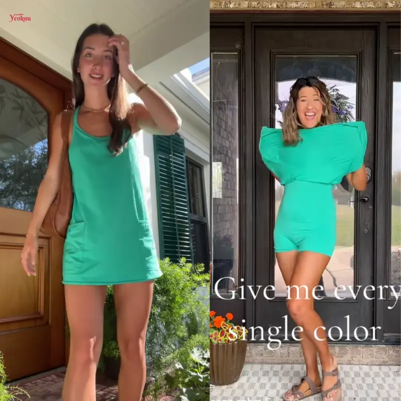 🔥🔥 Last Chance! 9 Pieces for $24.9, Today Only! 🔥Women's Sleeveless Mini Dress with Built-in Shorts – V Neck Spaghetti Strap Sundress, Workout Tennis Dress, Lazy Girl Summer Essential