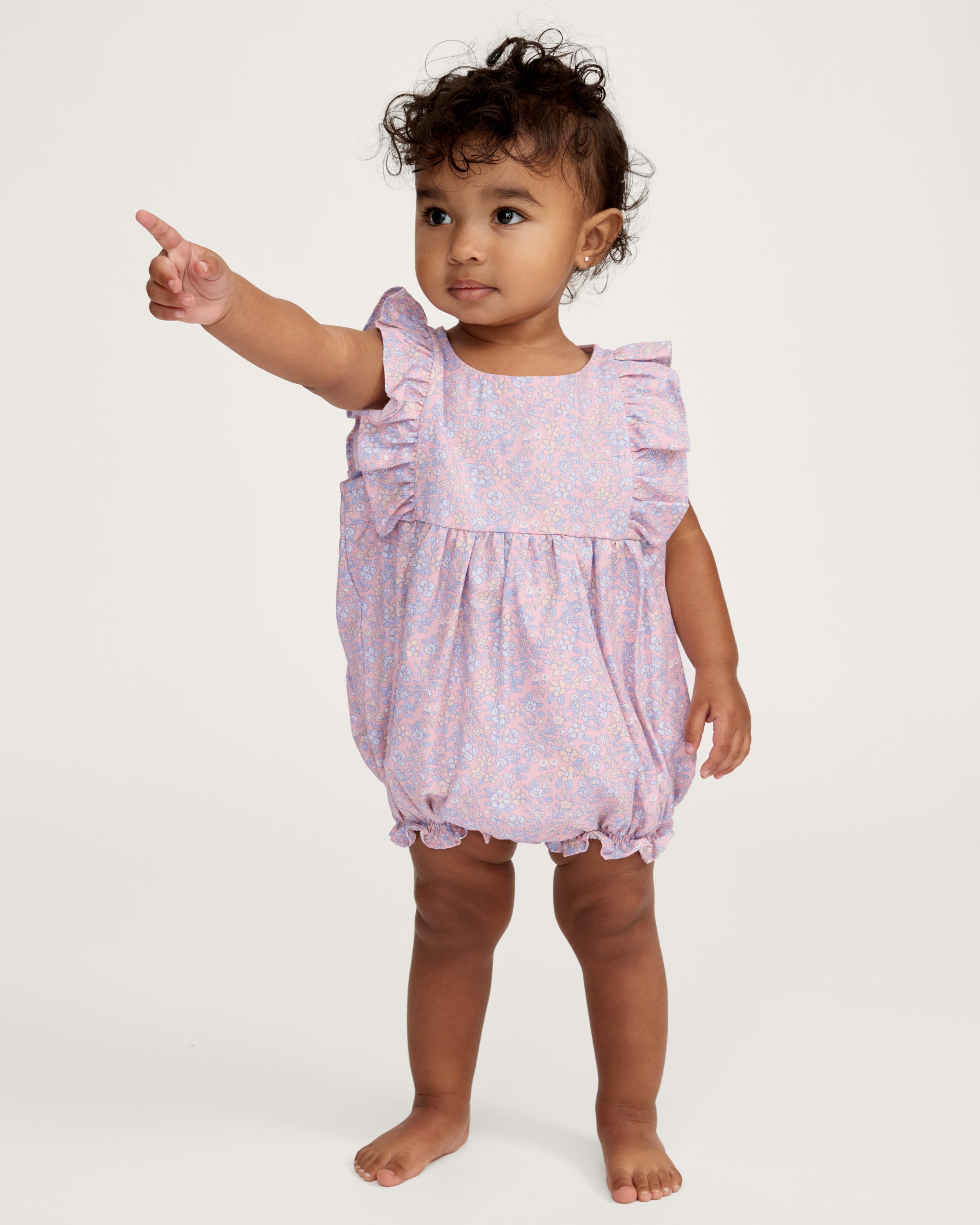 Baby's Twill Ruffled Romper in Fleur Blush
