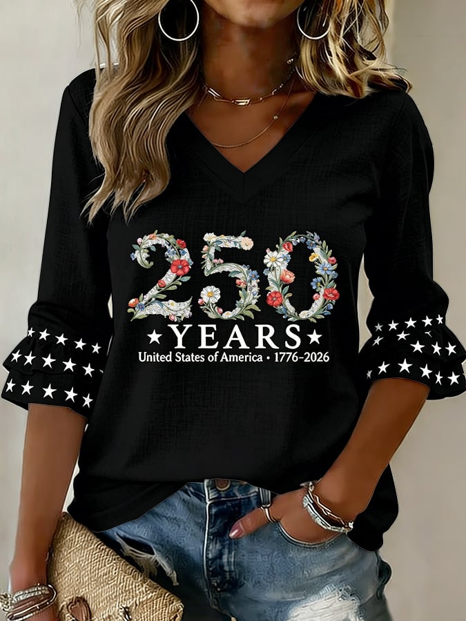 Women's 250 Years Of Freedom Flower Art Print  Top