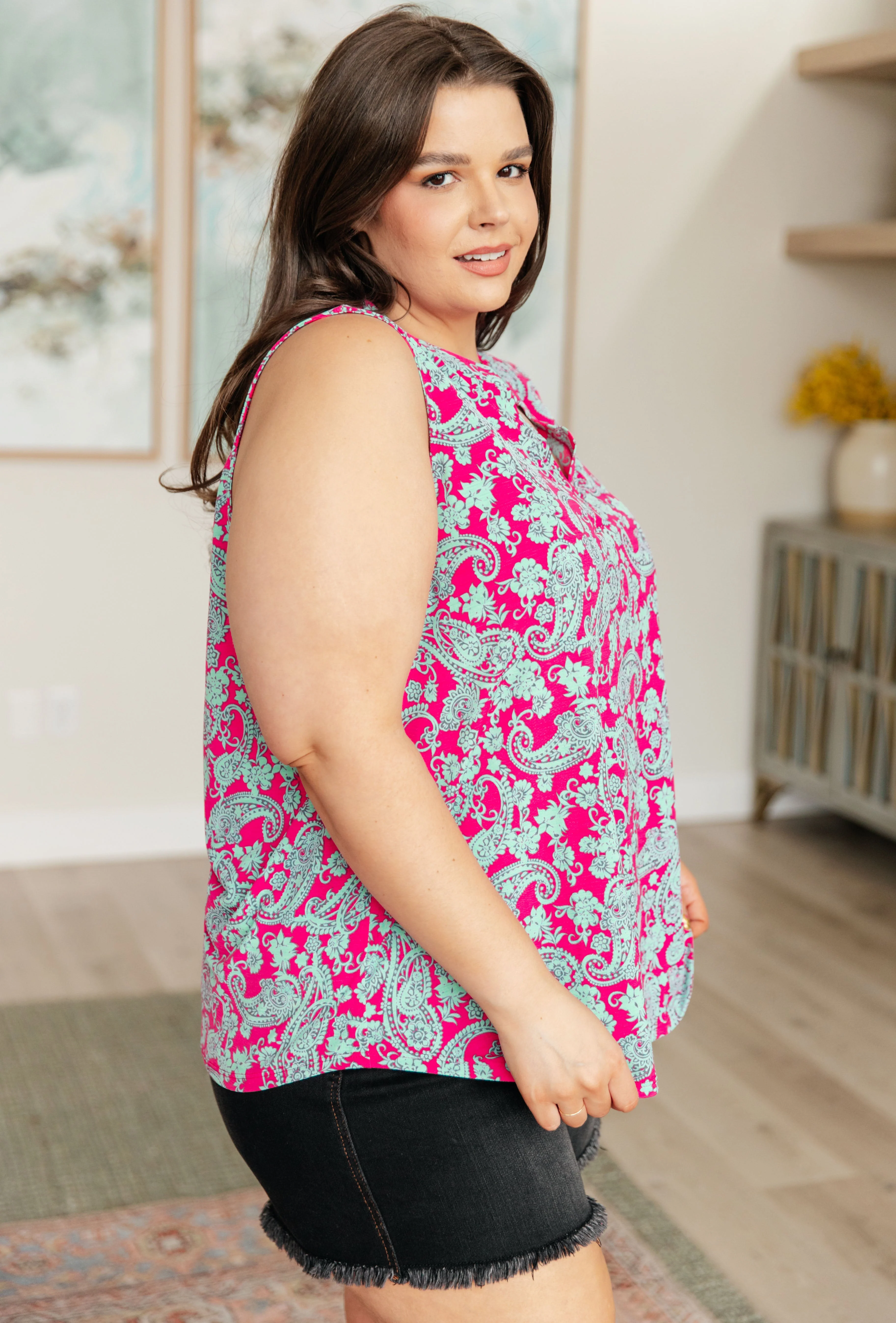 Tank Top in Pink and Mint Paisley