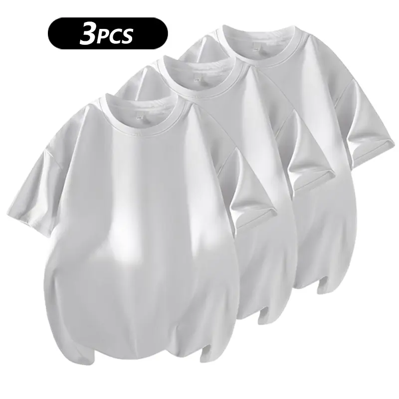 Men's 3PCS 100% cotton Crew Neck T-Shirts Set - Soft Loose Fit Navy Gray Black Tees for Casual Daily Wear