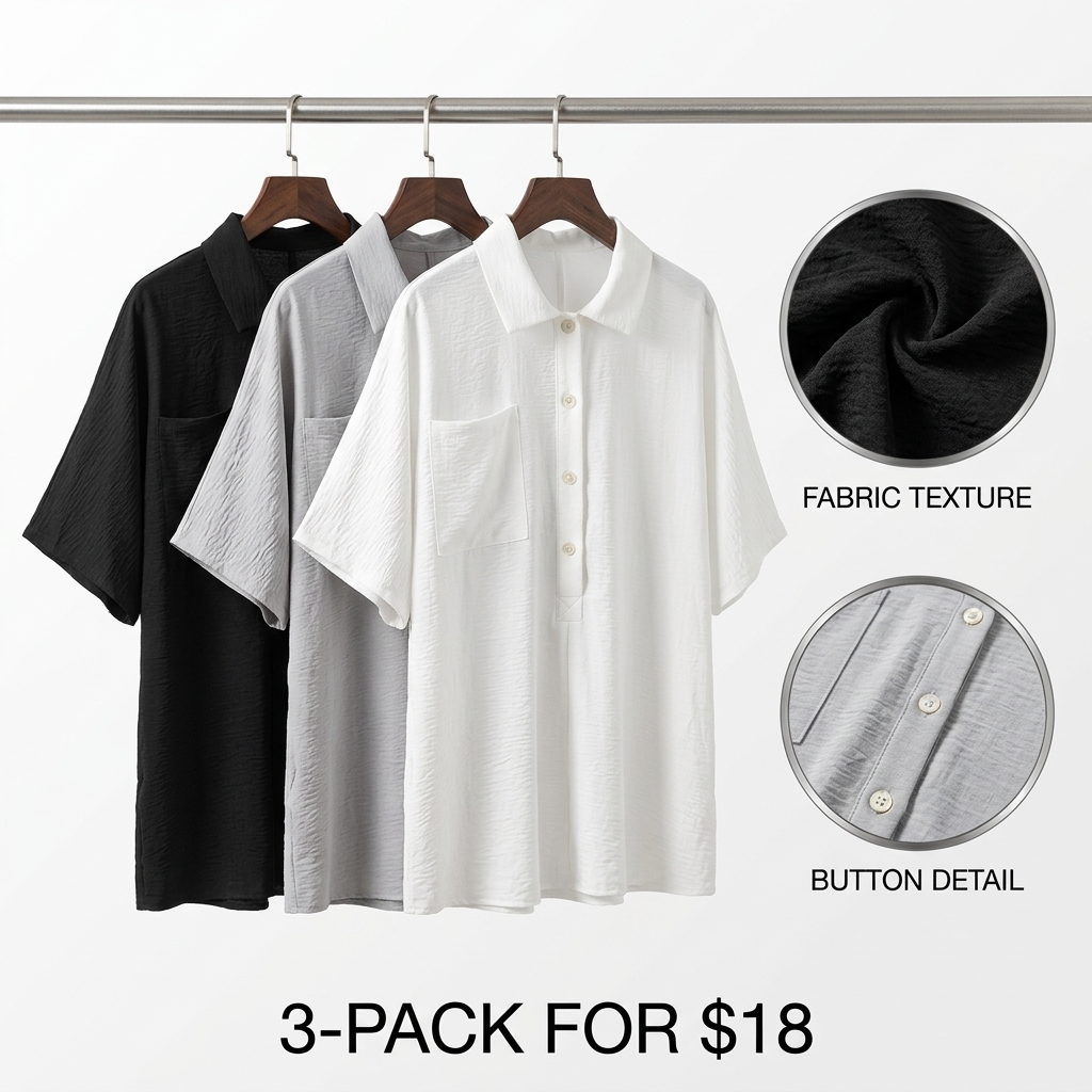 Women’s Minimalist Button Collar Romper – Casual Loose Fit Short Sleeve Pocket Jumpsuit